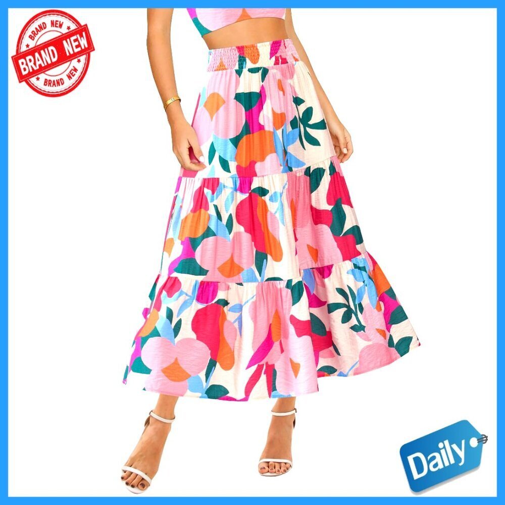 Floral Print A-Line Maxi Skirt with Pockets Elastic Waist Boho Chic Y2K
